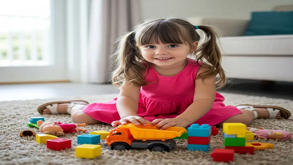 عکس یک دختر در حال بازی با اسباب بازی