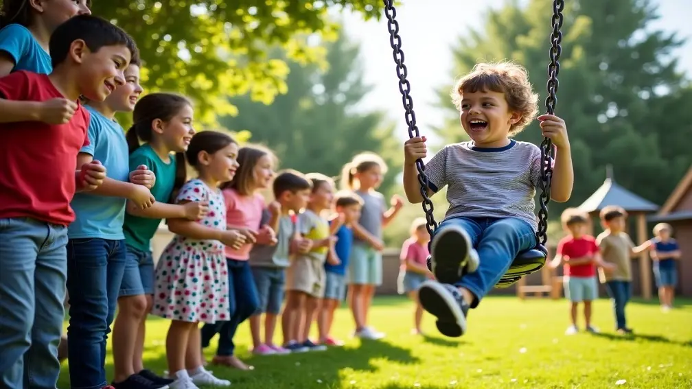 تصویر کودک در حال تاب بازی