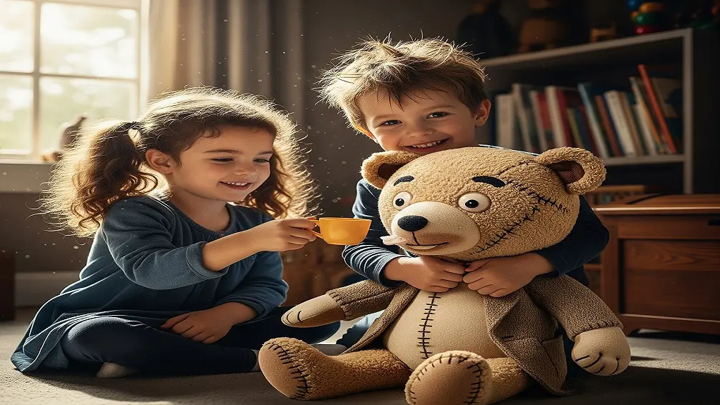 دختربچه و پسربچه‌ای که با مستربین پولیشی بازی می‌کنند